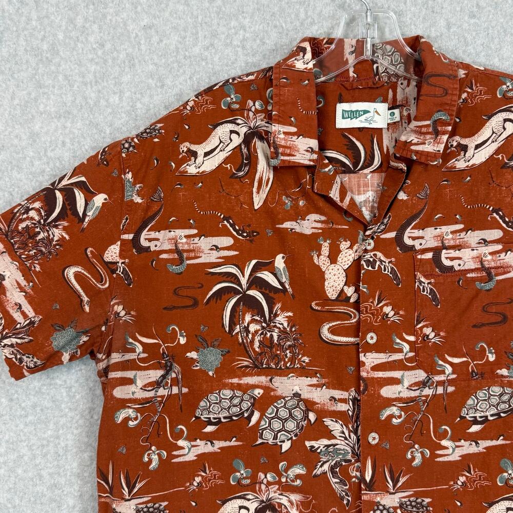 Wellen Huckberry Camp Shirt Size L Wildlife AOP 100% Organic Cotton